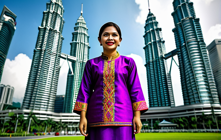 **
"A Malaysian woman wearing a baju kurung (traditional Malay dress) in vibrant colours, standing in front of the Petronas Twin Towers in Kuala Lumpur, fully clothed, appropriate attire, safe for work, perfect anatomy, natural proportions, professional photography, high quality."
**